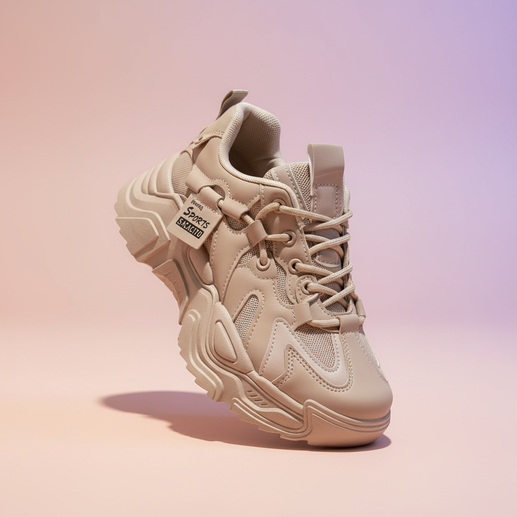 Chunky Beige Urban Streetwear Sneakers - Breathable Comfort
