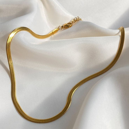 Gold High Polished Herringbone Necklace