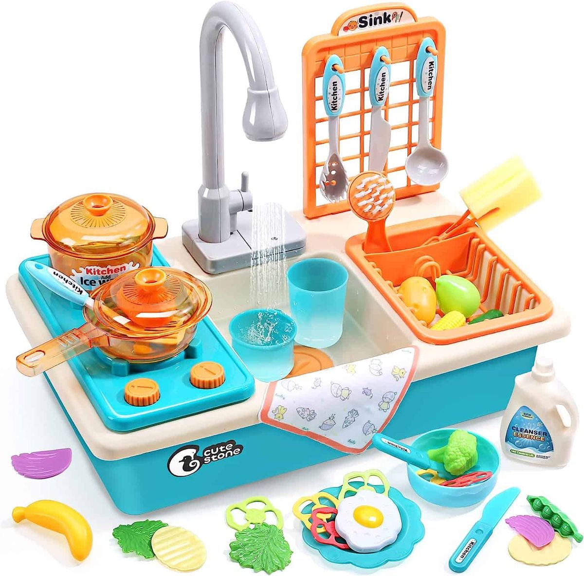 Kids Play Kitchen Sink and Stove Toy Set