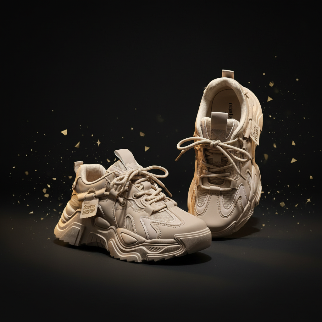 Chunky Beige Urban Streetwear Sneakers - Breathable Comfort