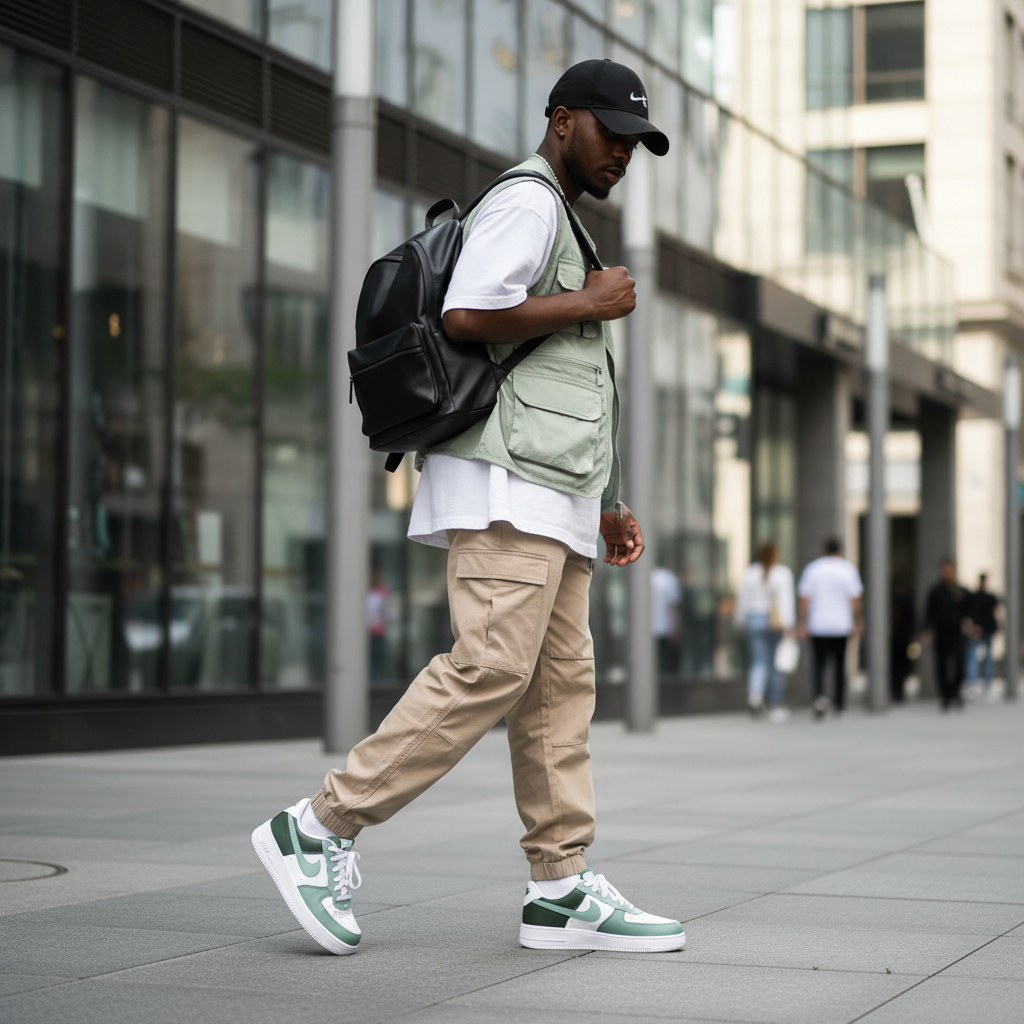 Custom Sage Green Color Block Air Force 1 Sneakers
