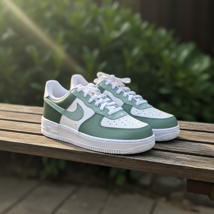 Custom Sage Green Color Block Air Force 1 Sneakers